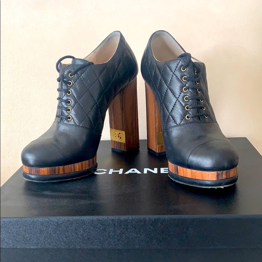 Chanel Black Platform Quilted Booties